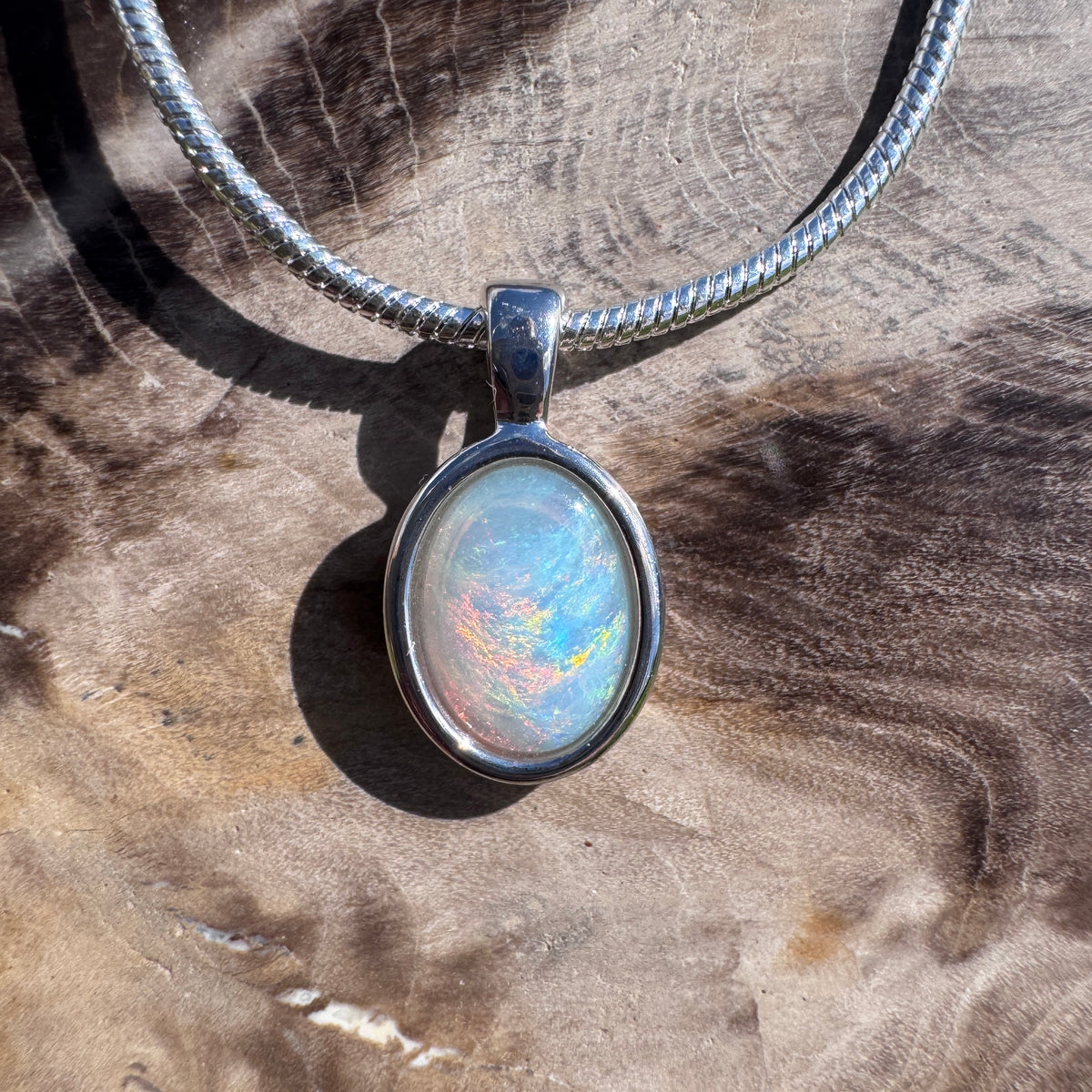 0.8ct Coober Pedy Opal Pendant Necklace ~ 'Lake Tyrrell Glow' | 925 Sterling Silver | Solid Australian Opal