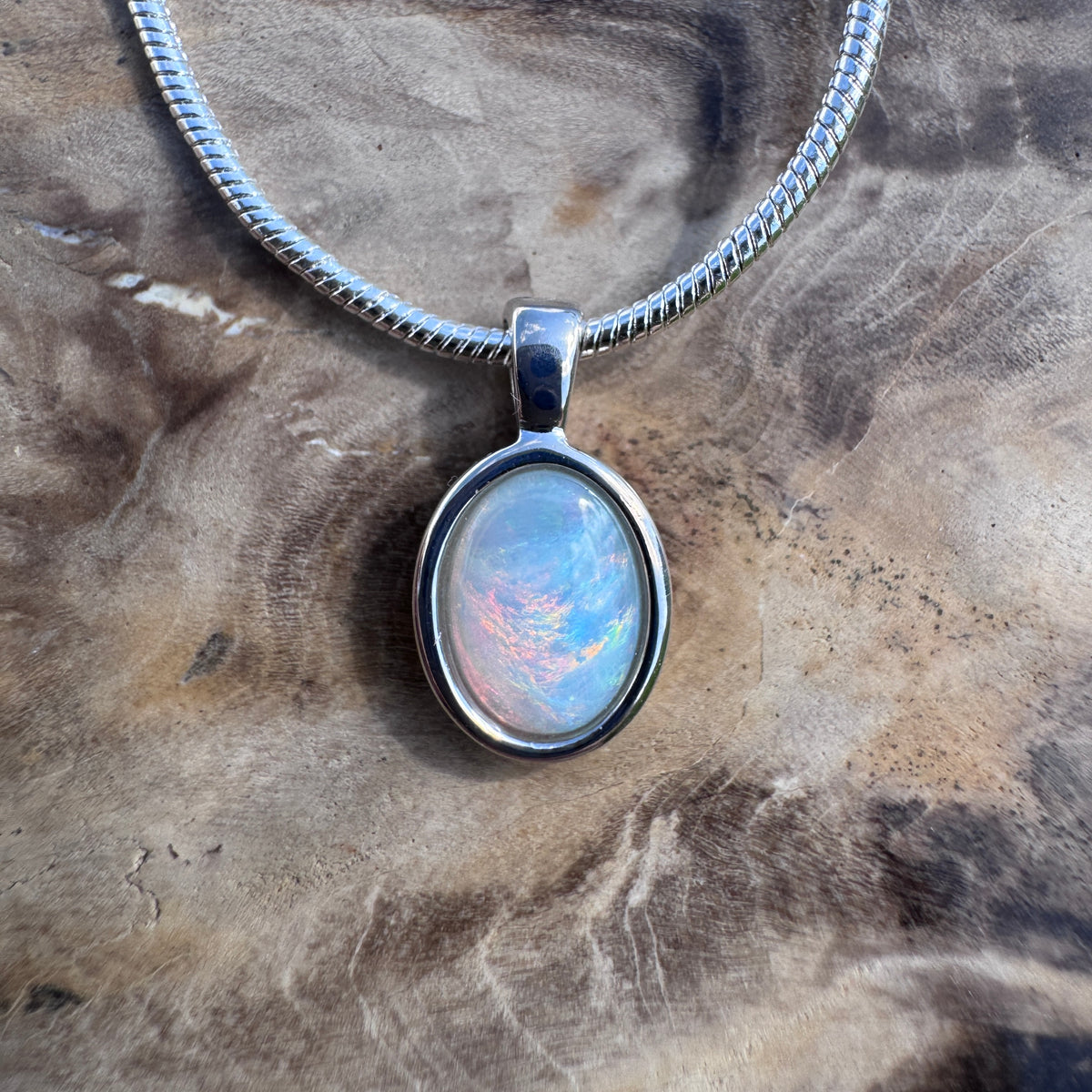 0.8ct Coober Pedy Opal Pendant Necklace ~ 'Lake Tyrrell Glow' | 925 Sterling Silver | Solid Australian Opal