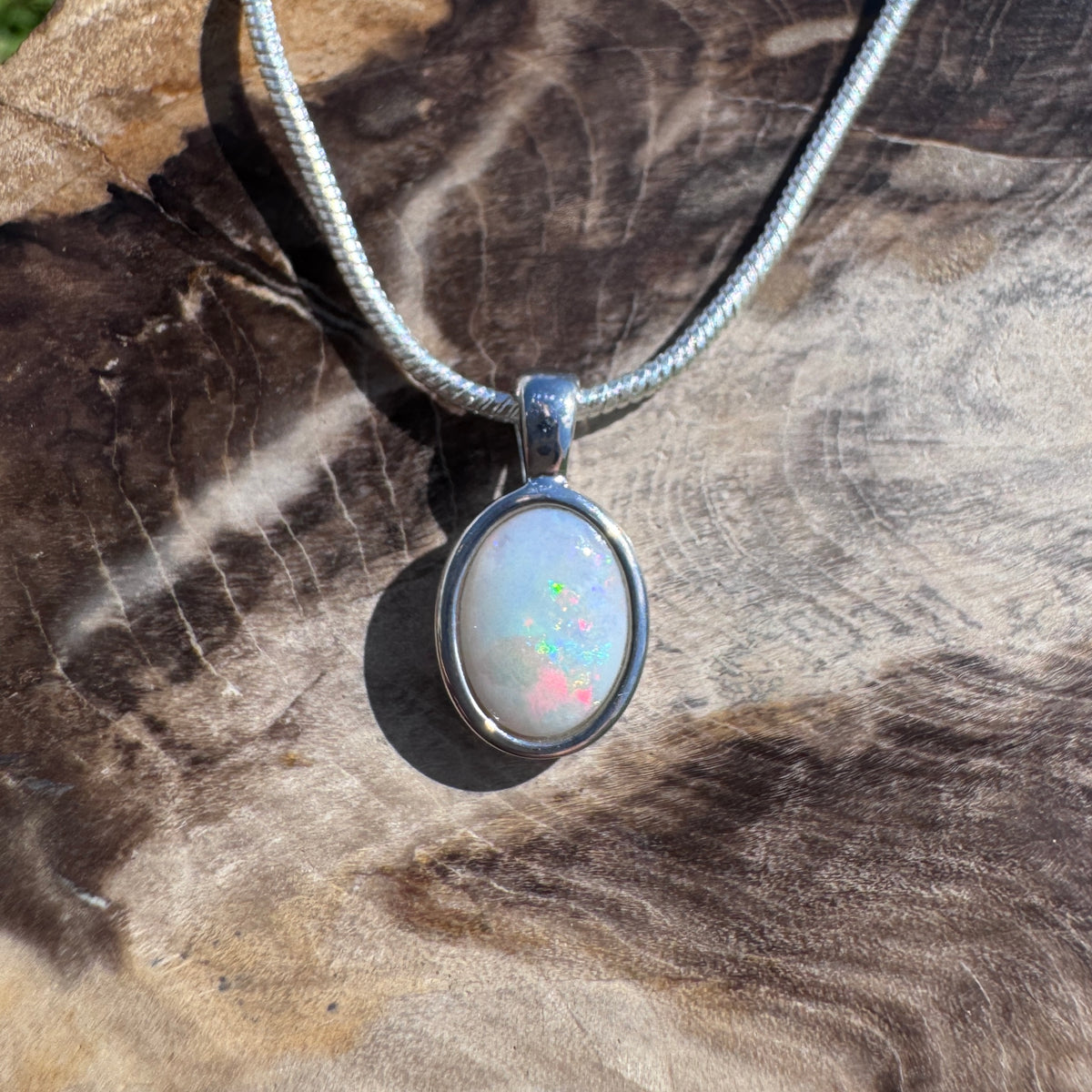 0.8ct Coober Pedy Opal Pendant Necklace ~ 'Mataranka Glow' | 925 Sterling Silver | Solid Australian Opal