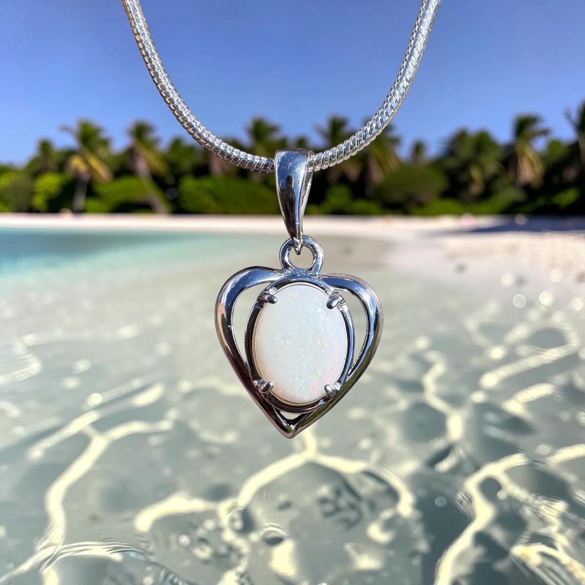 0.7ct Coober Pedy Opal Heart Pendant Necklace ~ 'Otway Heart' | 925 Sterling Silver | Solid Australian Opal