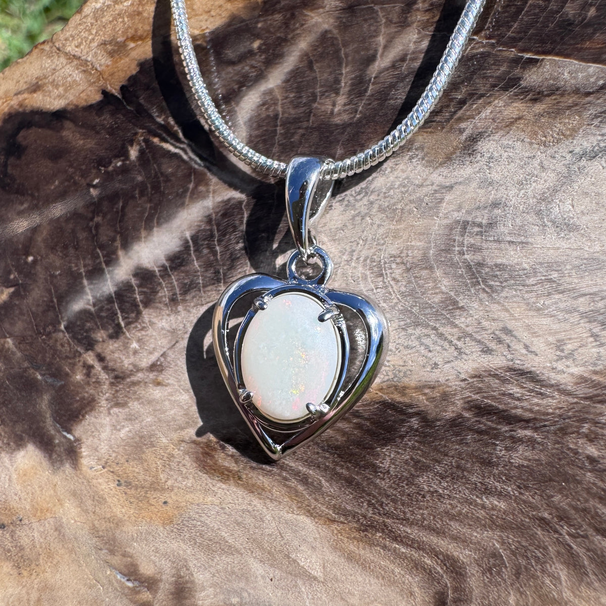0.7ct Coober Pedy Opal Heart Pendant Necklace ~ 'Otway Heart' | 925 Sterling Silver | Solid Australian Opal