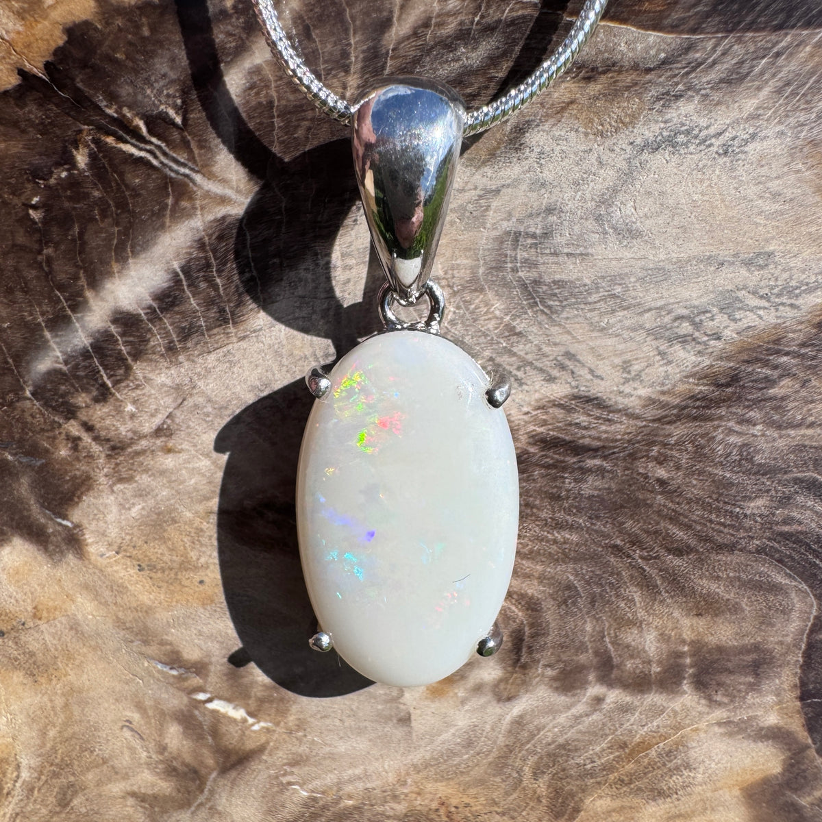 5.6ct Coober Pedy Opal Pendant Necklace ~ 'Grampians Colour' | 925 Sterling Silver | Solid Australian Opal