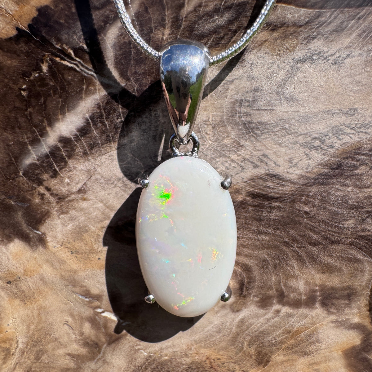 5.6ct Coober Pedy Opal Pendant Necklace ~ 'Grampians Colour' | 925 Sterling Silver | Solid Australian Opal
