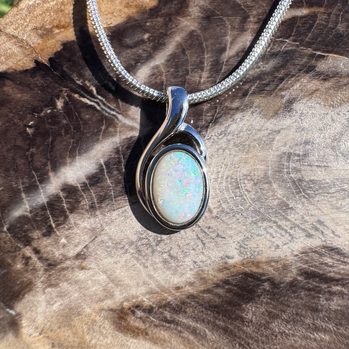 0.7ct Coober Pedy Opal Swirl Pendant Necklace ~ 'Gippsland Swirl' | 925 Sterling Silver | Solid Australian Opal