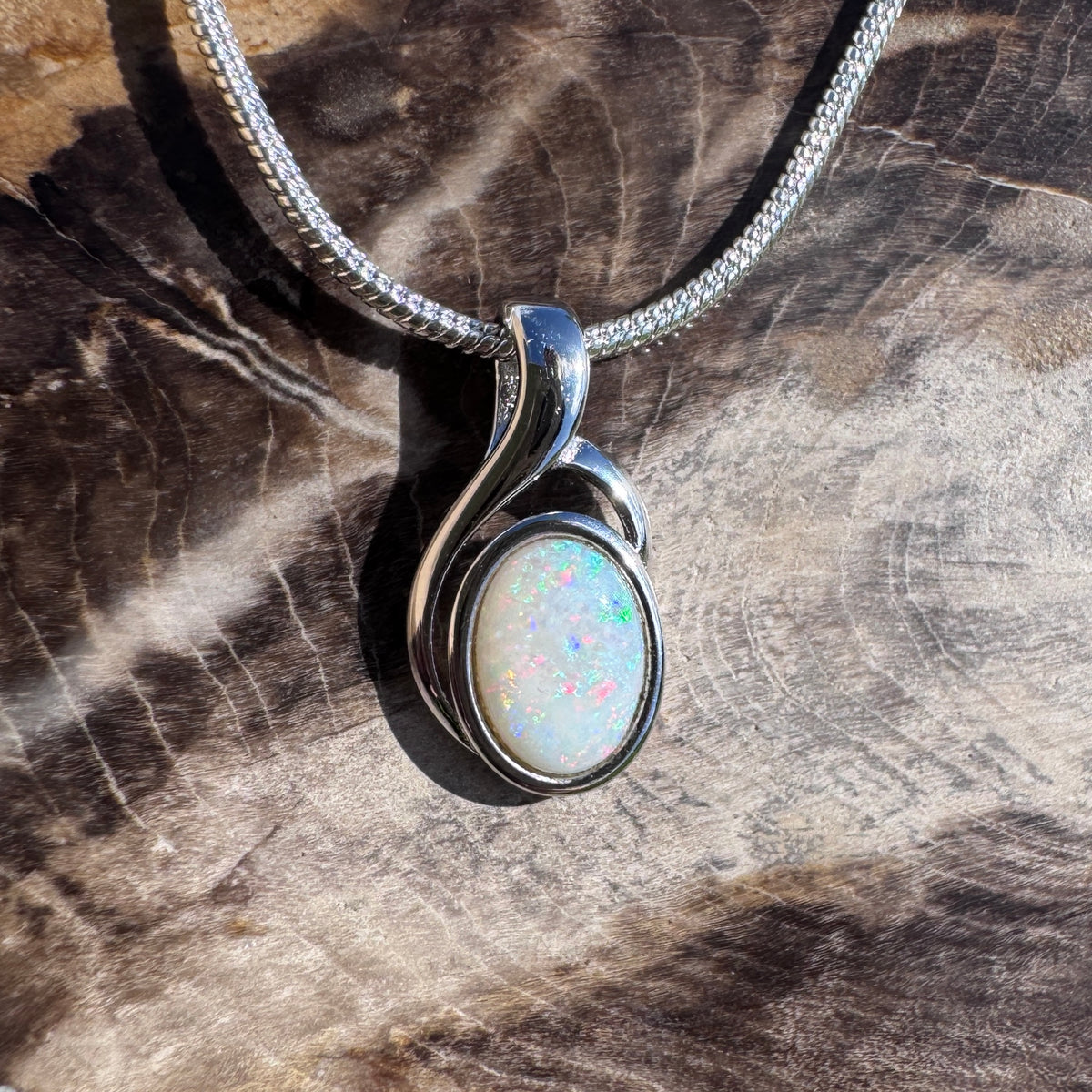 0.7ct Coober Pedy Opal Swirl Pendant Necklace ~ 'Gippsland Swirl' | 925 Sterling Silver | Solid Australian Opal