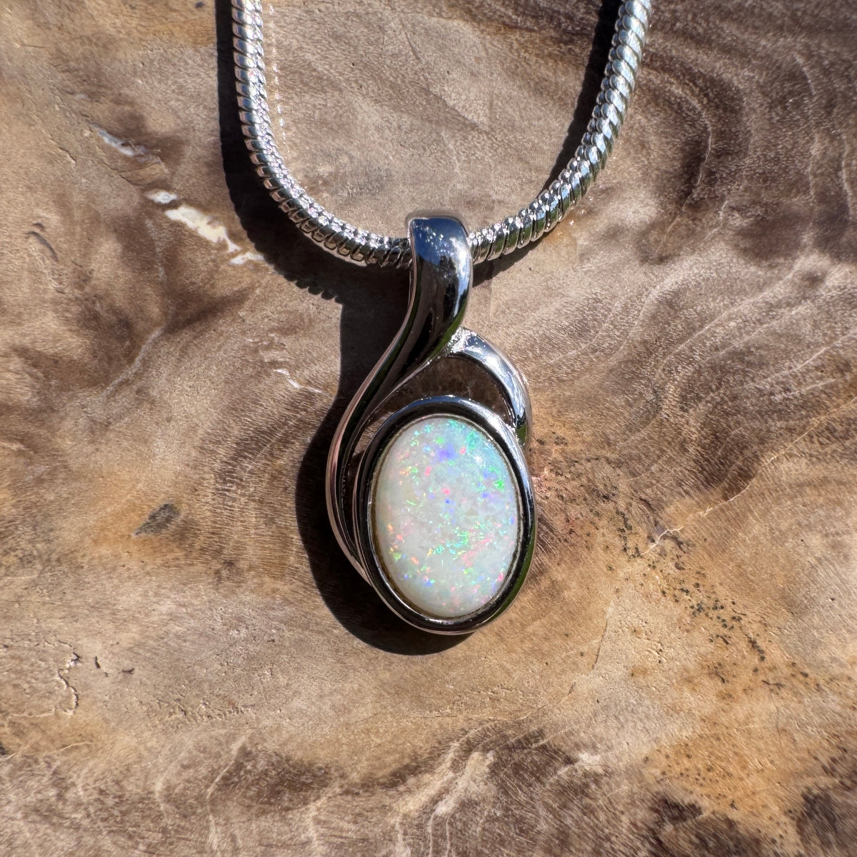 0.7ct Coober Pedy Opal Swirl Pendant Necklace ~ 'Gippsland Swirl' | 925 Sterling Silver | Solid Australian Opal