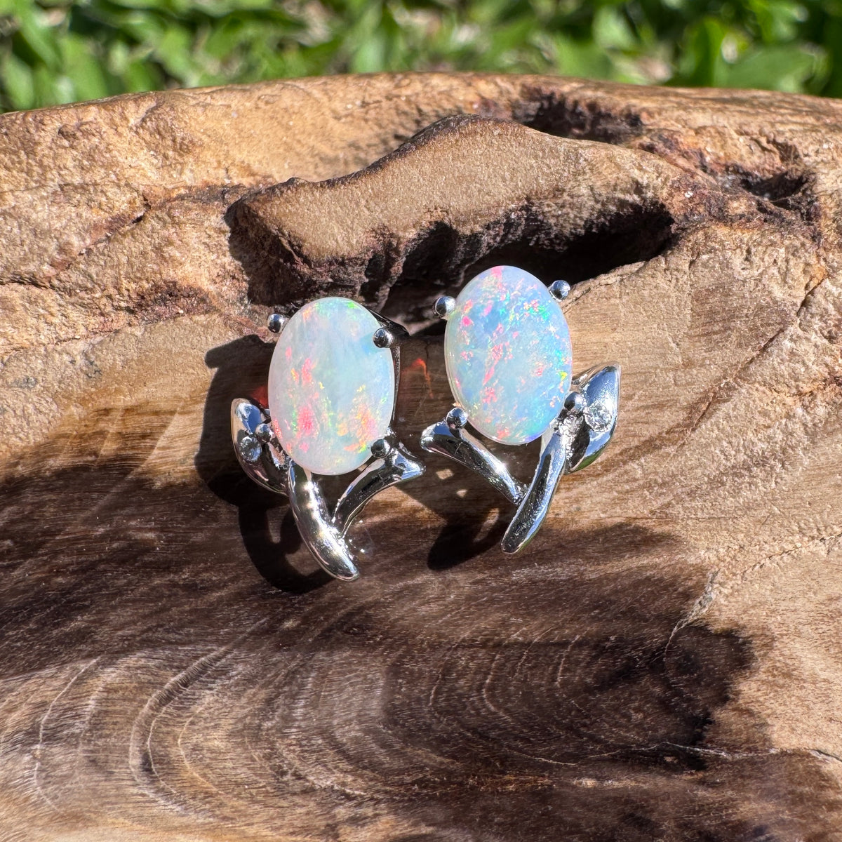 0.8ct Coober Pedy Opal & Cubic Zirconia Flower Earrings ~ 'Apollo Bay Bloom' | 925 Sterling Silver | Solid Australian Opal