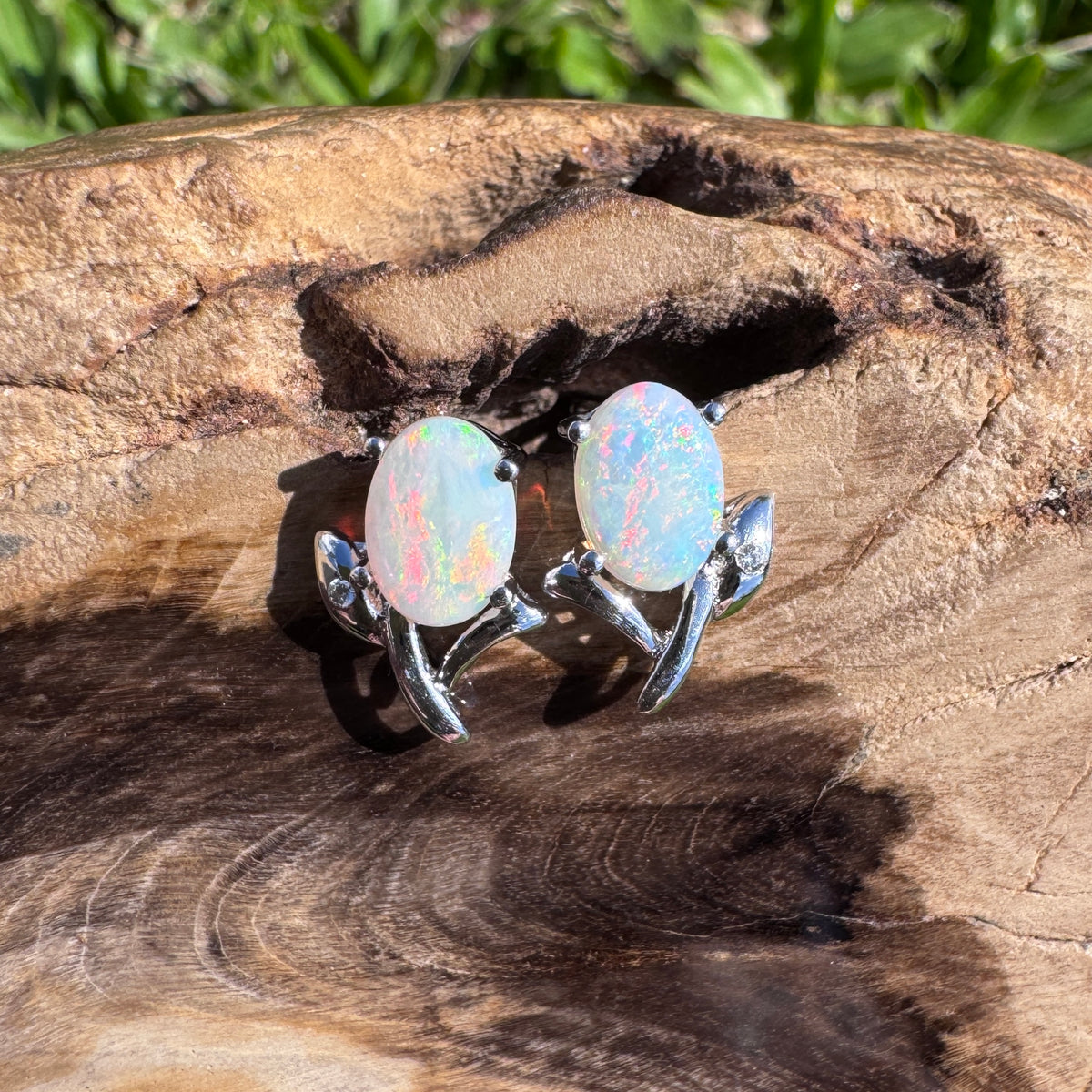 0.8ct Coober Pedy Opal & Cubic Zirconia Flower Earrings ~ 'Apollo Bay Bloom' | 925 Sterling Silver | Solid Australian Opal
