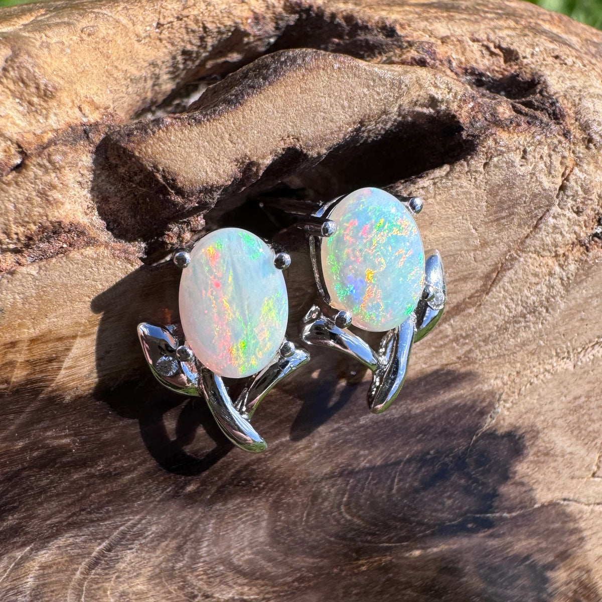0.8ct Coober Pedy Opal & Cubic Zirconia Flower Earrings ~ 'Apollo Bay Bloom' | 925 Sterling Silver | Solid Australian Opal