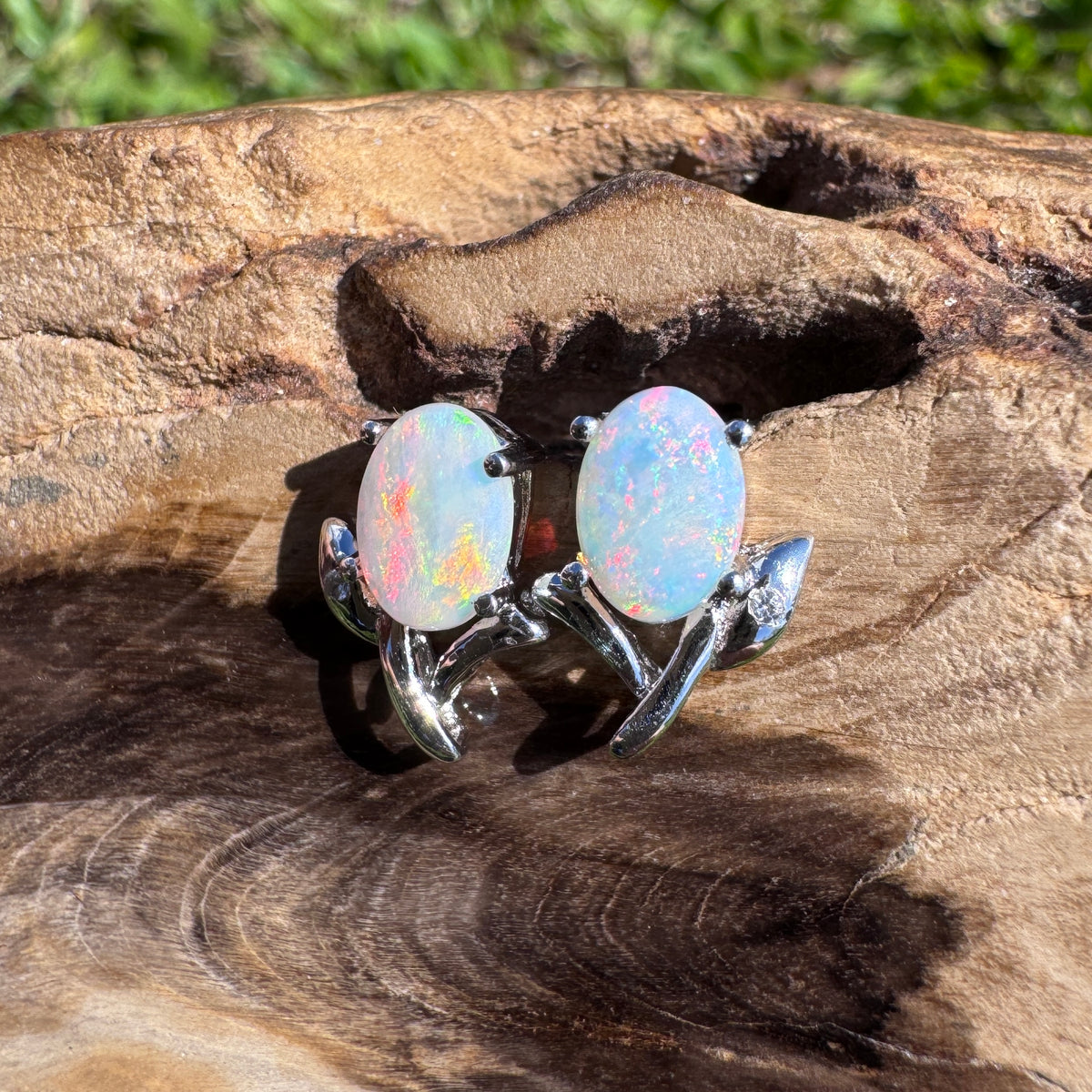 0.8ct Coober Pedy Opal & Cubic Zirconia Flower Earrings ~ 'Apollo Bay Bloom' | 925 Sterling Silver | Solid Australian Opal