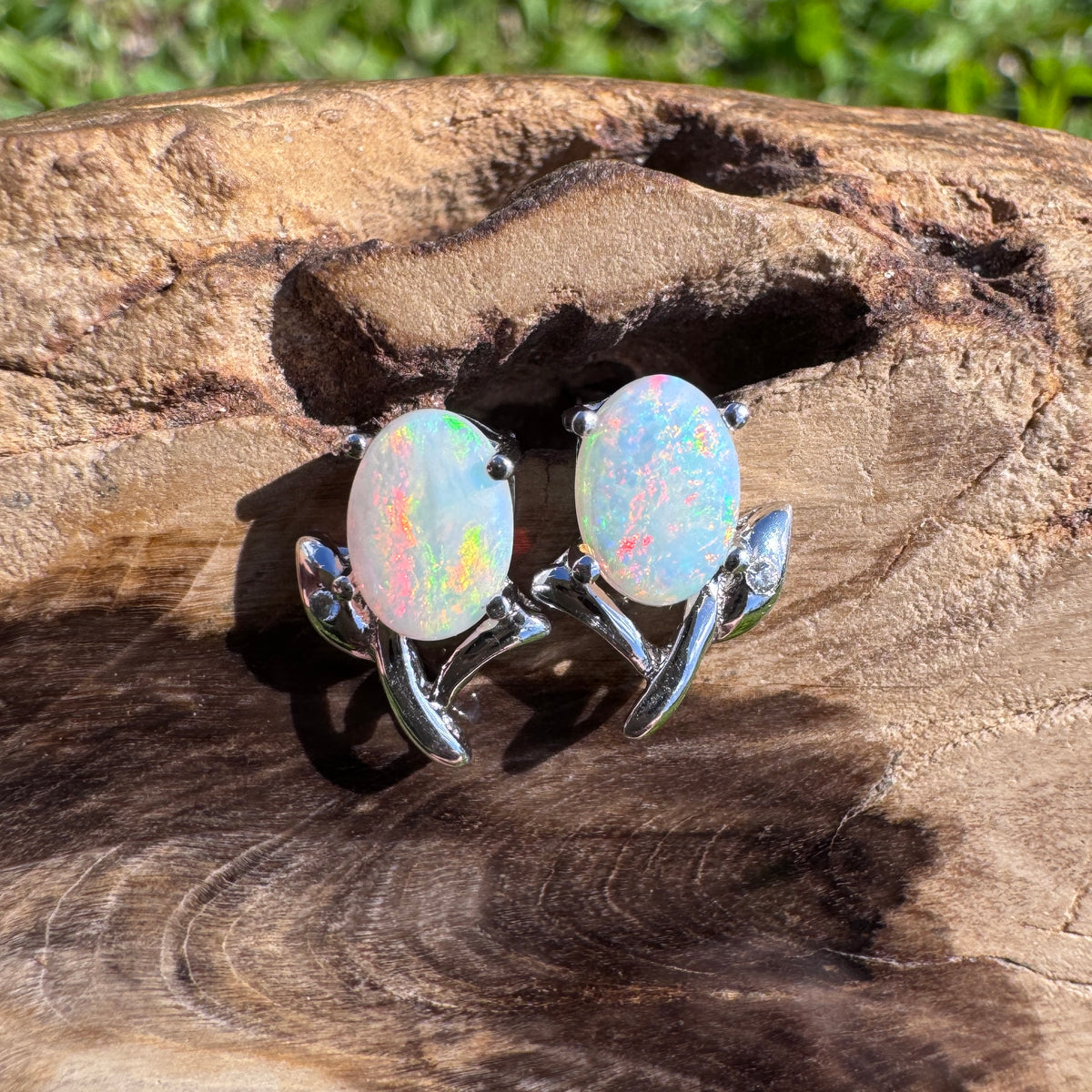 0.8ct Coober Pedy Opal & Cubic Zirconia Flower Earrings ~ 'Apollo Bay Bloom' | 925 Sterling Silver | Solid Australian Opal