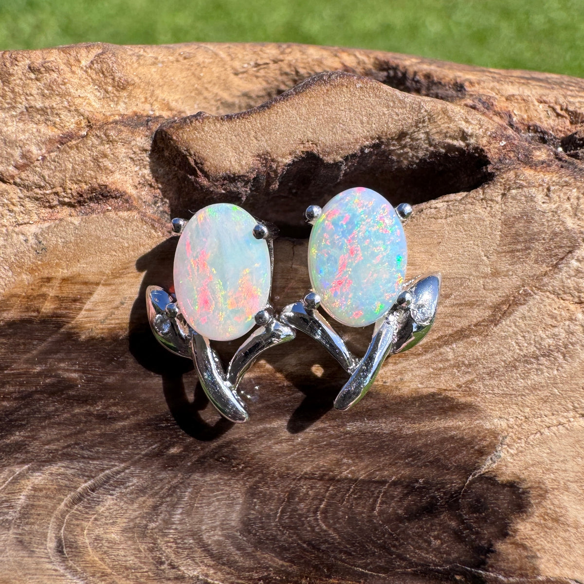 0.8ct Coober Pedy Opal & Cubic Zirconia Flower Earrings ~ 'Apollo Bay Bloom' | 925 Sterling Silver | Solid Australian Opal