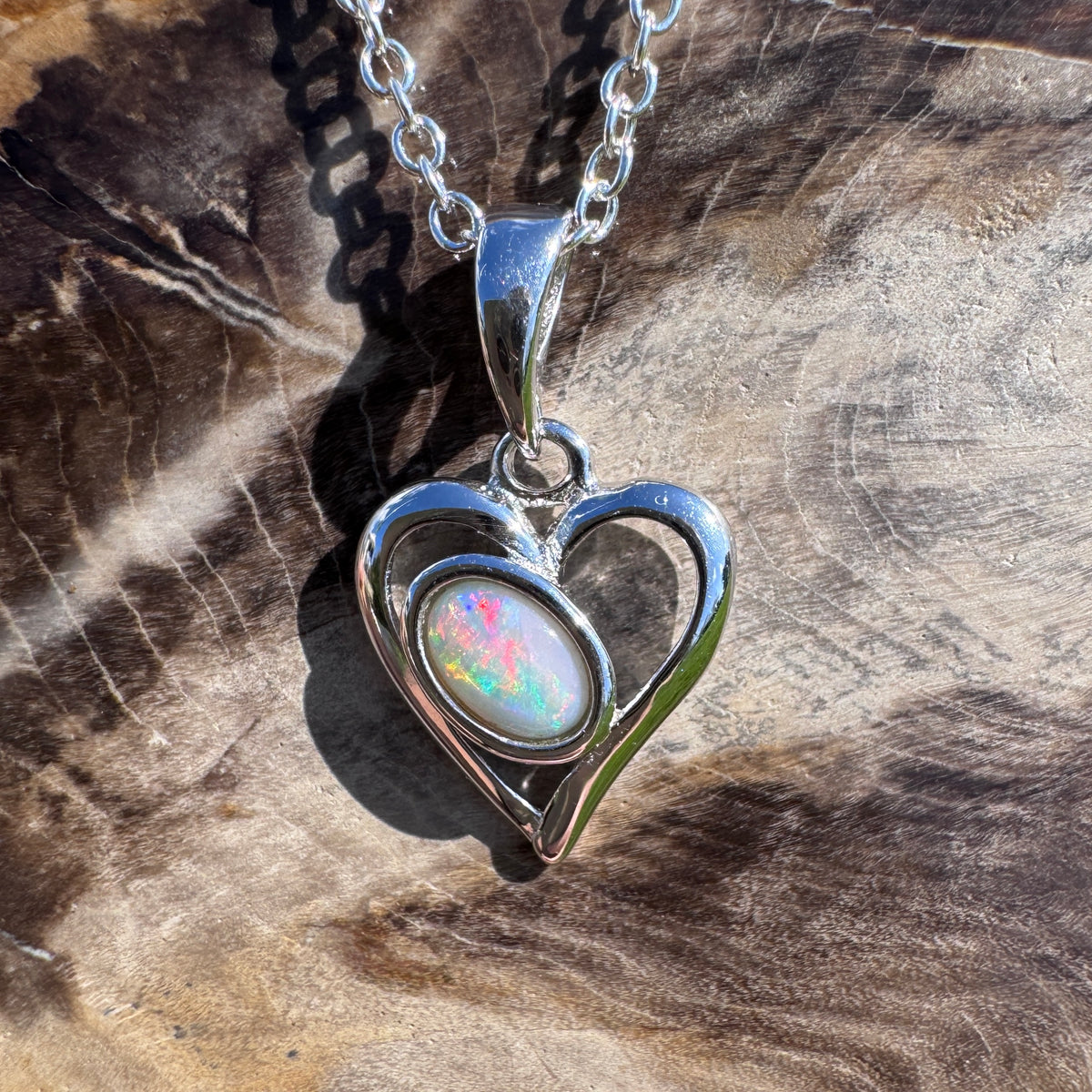 0.4ct Coober Pedy Opal Heart Pendant Necklace ~ 'Mudgee Heart' | 925 Sterling Silver | Solid Australian Opal