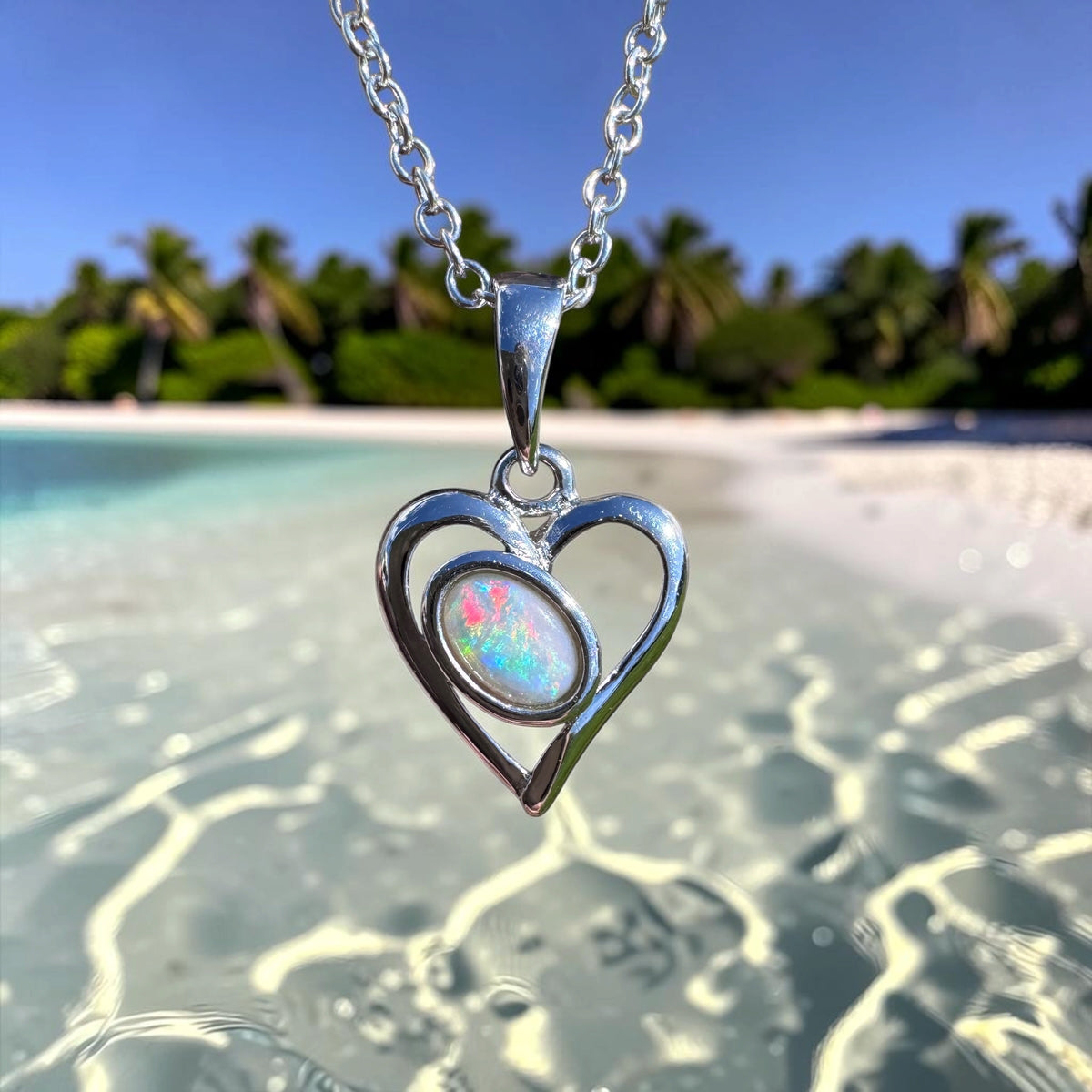 0.4ct Coober Pedy Opal Heart Pendant Necklace ~ 'Mudgee Heart' | 925 Sterling Silver | Solid Australian Opal