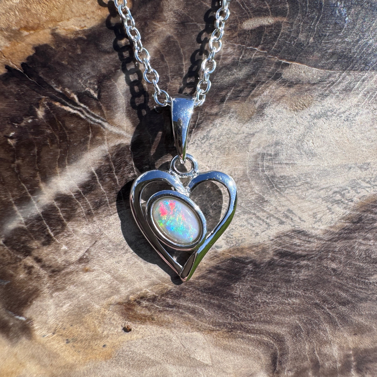 0.4ct Coober Pedy Opal Heart Pendant Necklace ~ 'Mudgee Heart' | 925 Sterling Silver | Solid Australian Opal