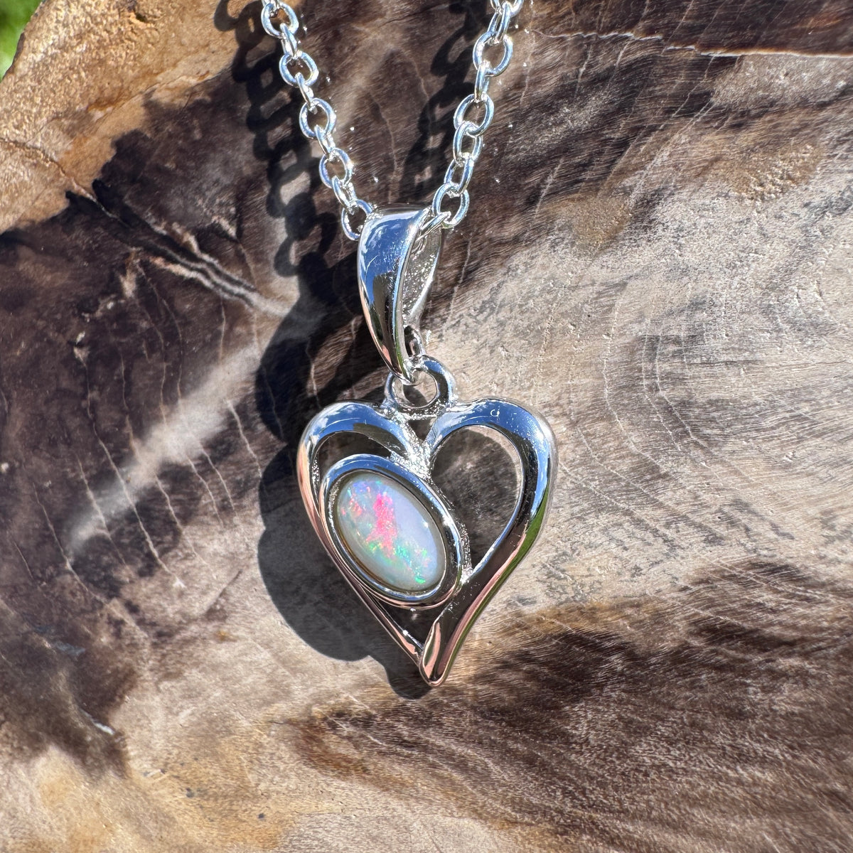 0.4ct Coober Pedy Opal Heart Pendant Necklace ~ 'Mudgee Heart' | 925 Sterling Silver | Solid Australian Opal