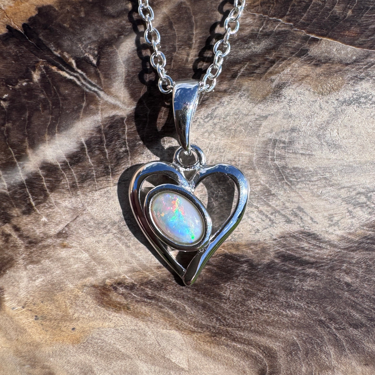 0.4ct Coober Pedy Opal Heart Pendant Necklace ~ 'Mudgee Heart' | 925 Sterling Silver | Solid Australian Opal