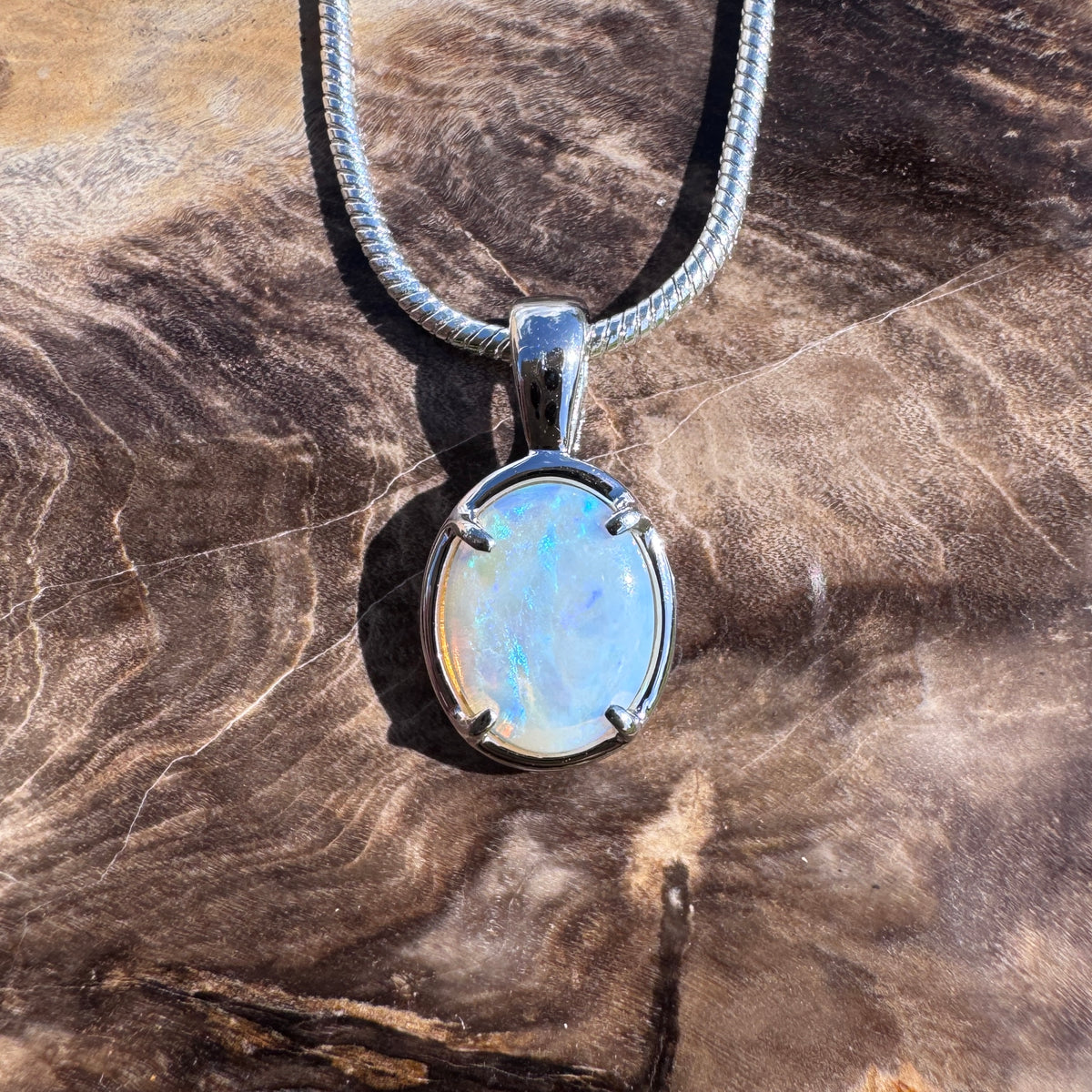 0.9ct Lightning Ridge Crystal Opal Pendant Necklace ~ 'Coffin Bay Crystal' | 925 Sterling Silver | Solid Australian Opal