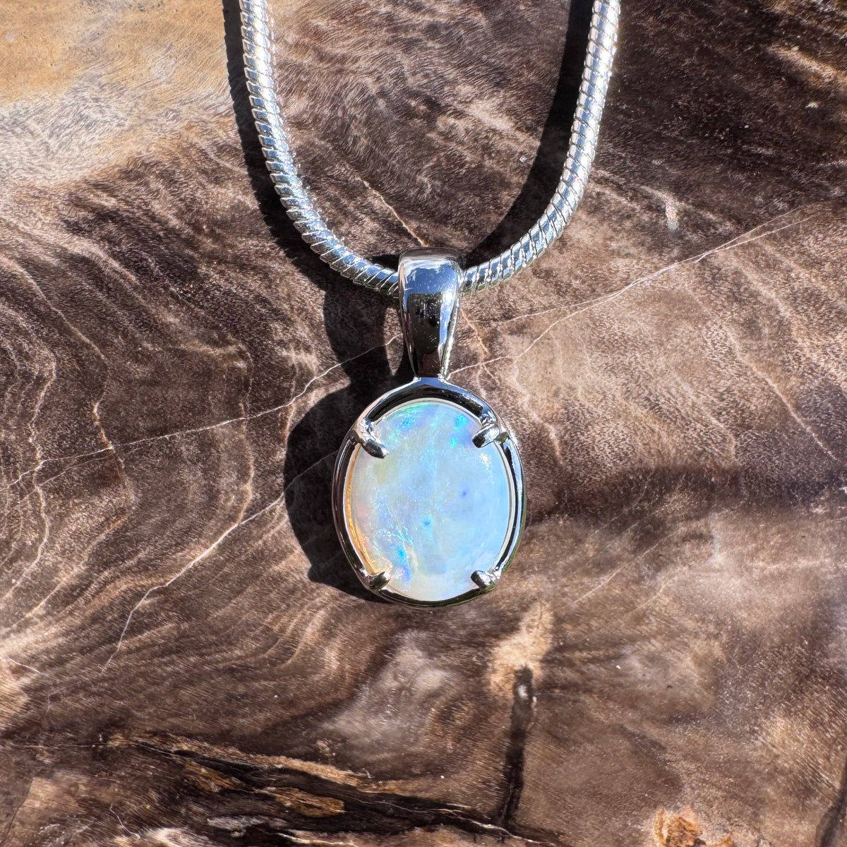 0.9ct Lightning Ridge Crystal Opal Pendant Necklace ~ 'Coffin Bay Crystal' | 925 Sterling Silver | Solid Australian Opal