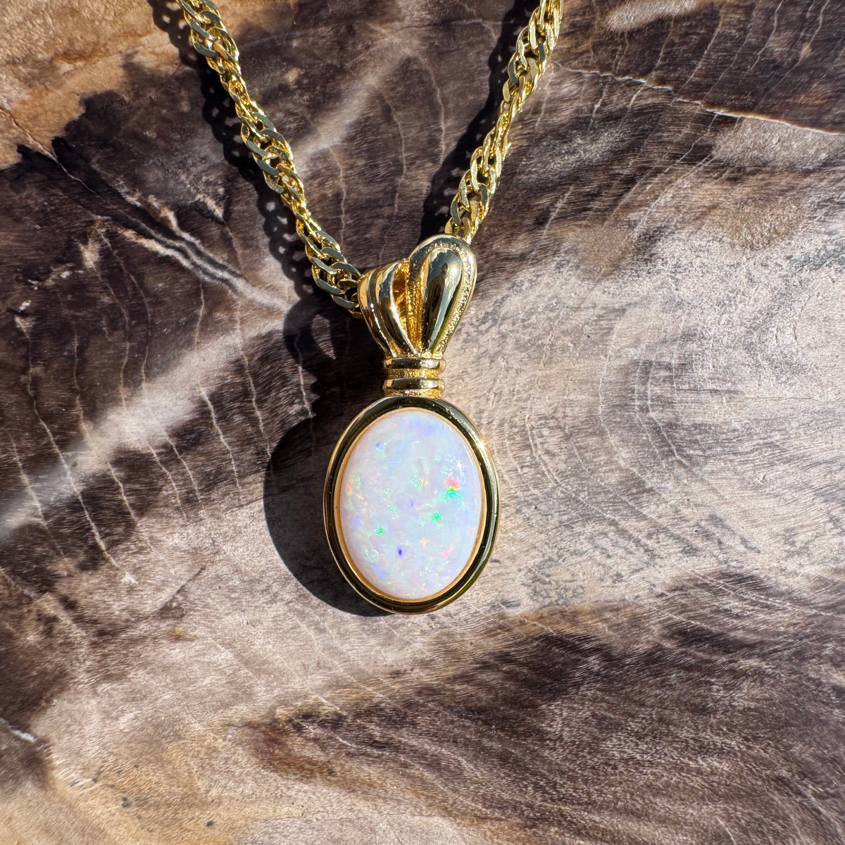 0.8ct Coober Pedy Opal Pendant Necklace ~ 'Broome Gold' | Yellow Gold Coated 925 Sterling Silver | Solid Australian Opal