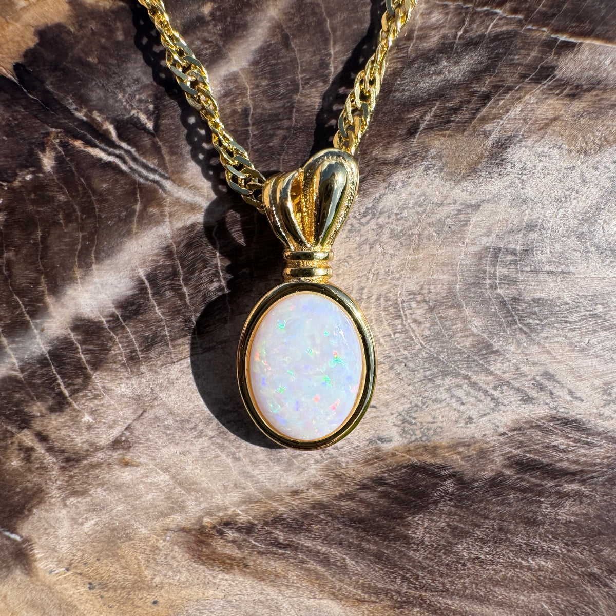 0.8ct Coober Pedy Opal Pendant Necklace ~ 'Broome Gold' | Yellow Gold Coated 925 Sterling Silver | Solid Australian Opal