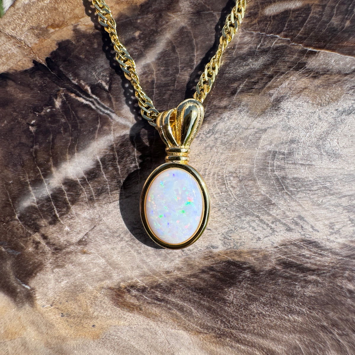 0.8ct Coober Pedy Opal Pendant Necklace ~ 'Broome Gold' | Yellow Gold Coated 925 Sterling Silver | Solid Australian Opal