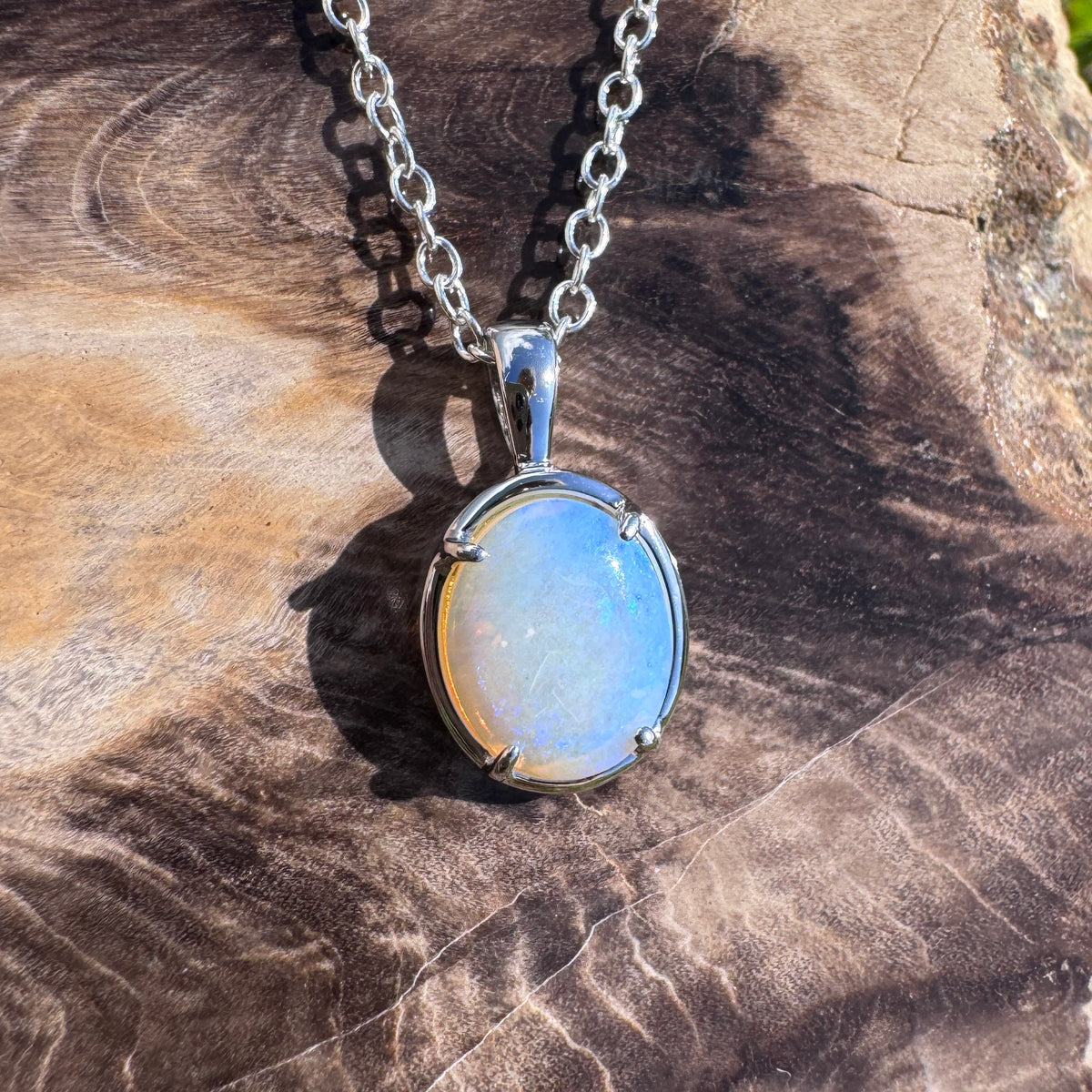 0.9ct Lightning Ridge Crystal Opal Pendant Necklace ~ 'Hervey Bay Blues' | 925 Sterling Silver | Solid Australian Opal