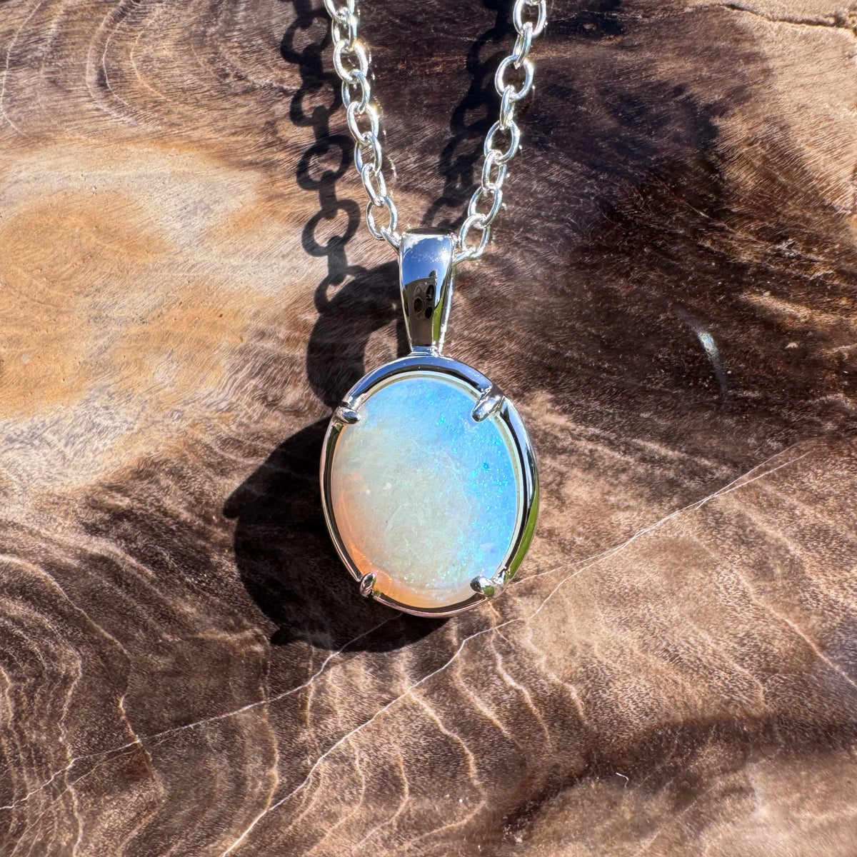0.9ct Lightning Ridge Crystal Opal Pendant Necklace ~ 'Hervey Bay Blues' | 925 Sterling Silver | Solid Australian Opal