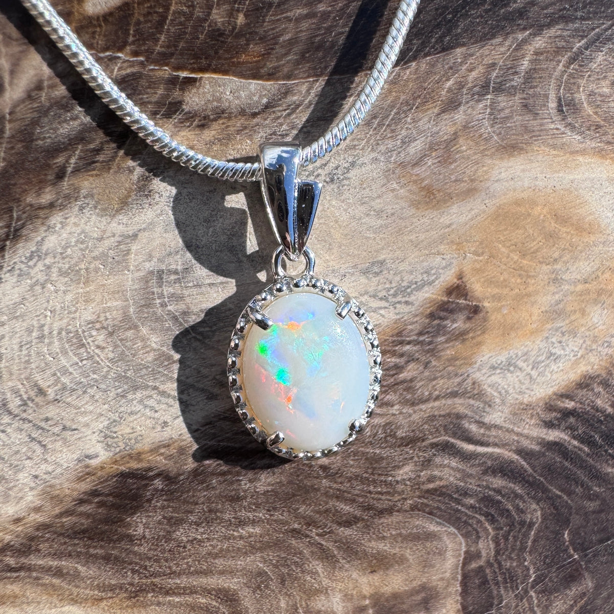 1.2ct Coober Pedy Opal Pendant Necklace ~ 'Moreton Bay Lace' | 925 Sterling Silver | Solid Australian Opal