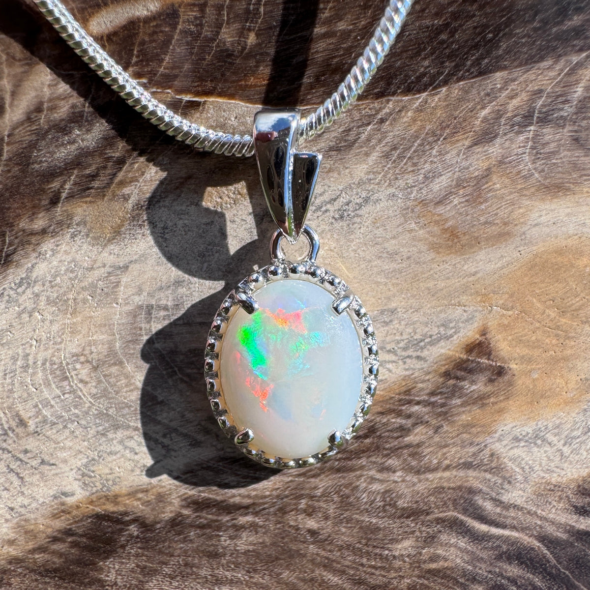 1.2ct Coober Pedy Opal Pendant Necklace ~ 'Moreton Bay Lace' | 925 Sterling Silver | Solid Australian Opal