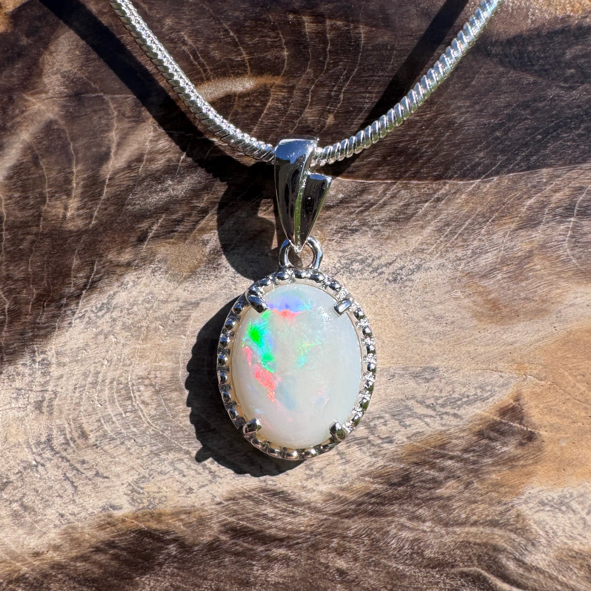 1.2ct Coober Pedy Opal Pendant Necklace ~ 'Moreton Bay Lace' | 925 Sterling Silver | Solid Australian Opal