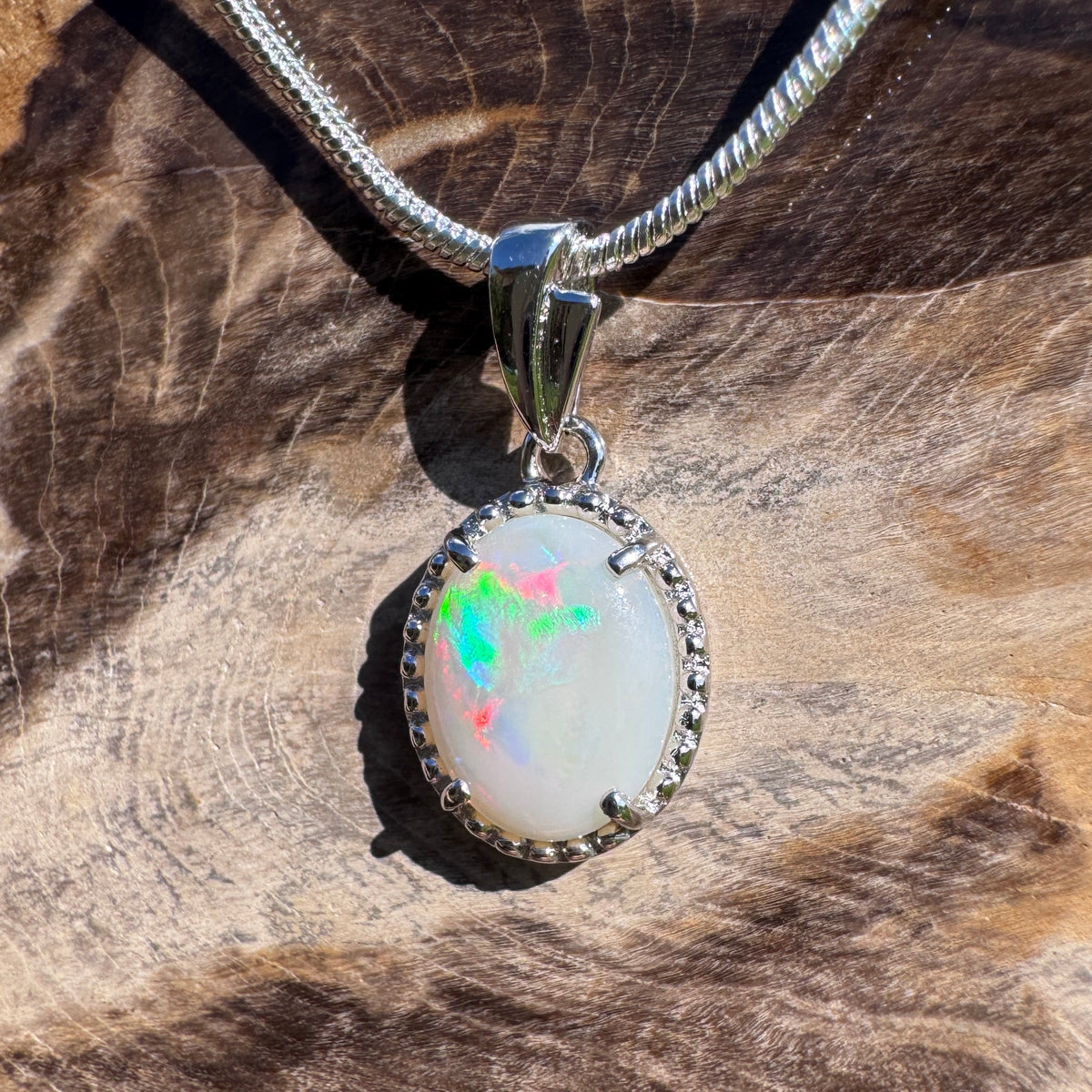 1.2ct Coober Pedy Opal Pendant Necklace ~ 'Moreton Bay Lace' | 925 Sterling Silver | Solid Australian Opal