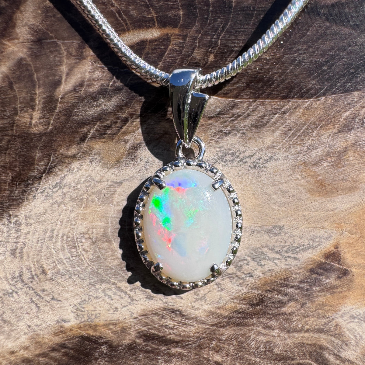 1.2ct Coober Pedy Opal Pendant Necklace ~ 'Moreton Bay Lace' | 925 Sterling Silver | Solid Australian Opal