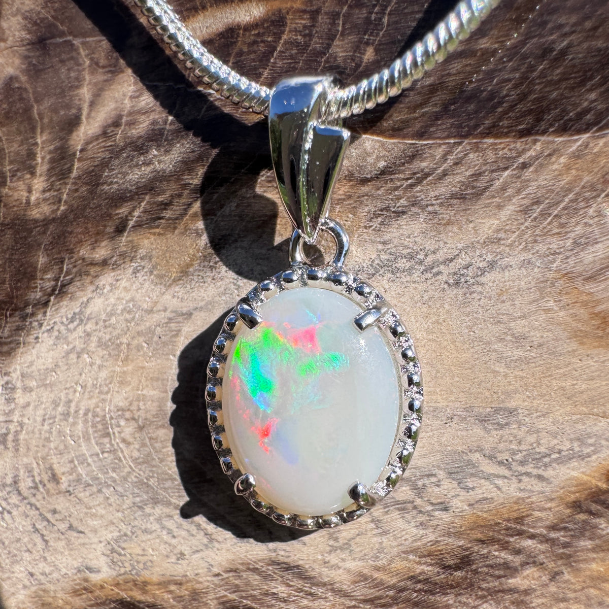 1.2ct Coober Pedy Opal Pendant Necklace ~ 'Moreton Bay Lace' | 925 Sterling Silver | Solid Australian Opal
