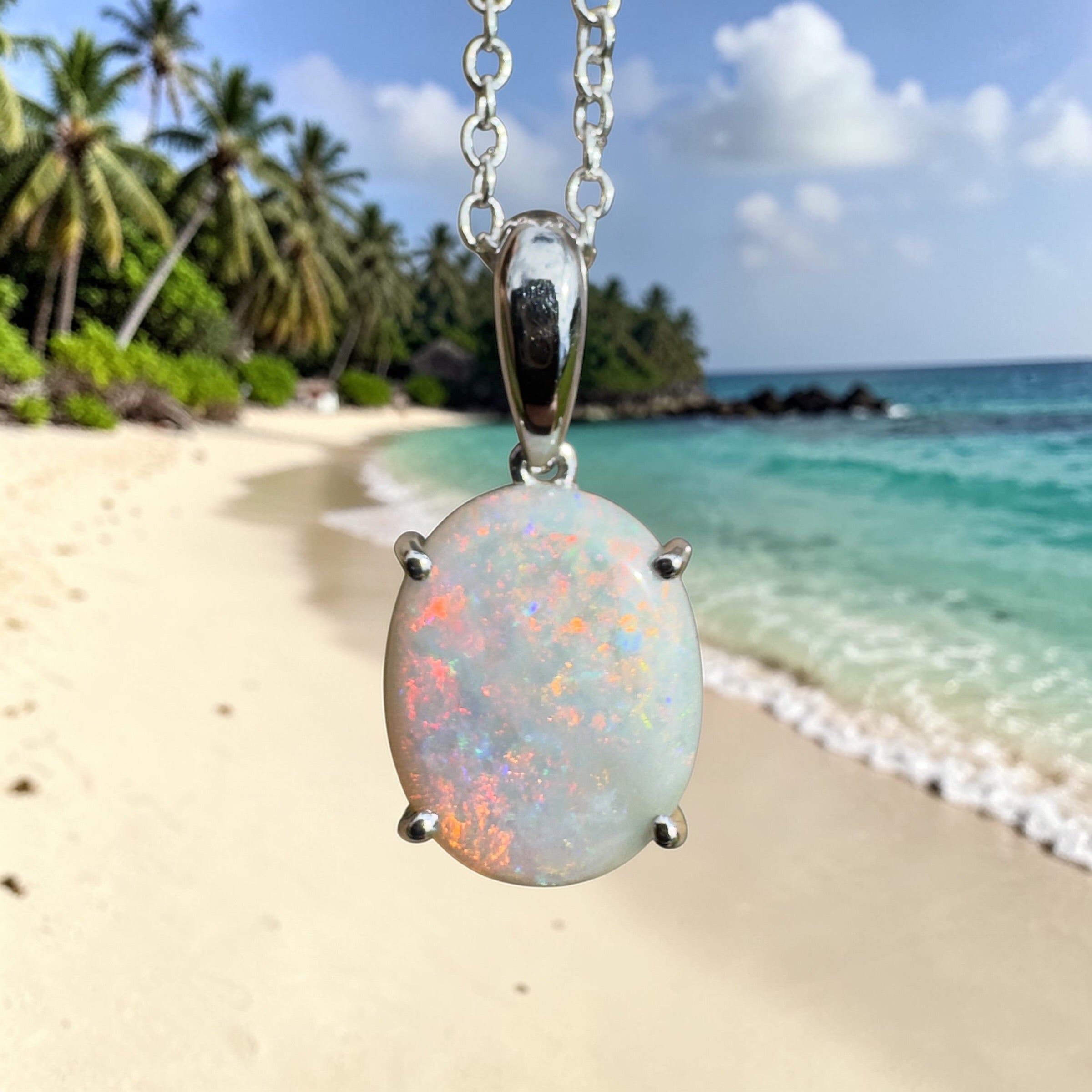 3ct Coober Pedy Crystal Opal Pendant Necklace ~ 'Mungo Wildfire' | 925 Sterling Silver | Solid Australian Opal