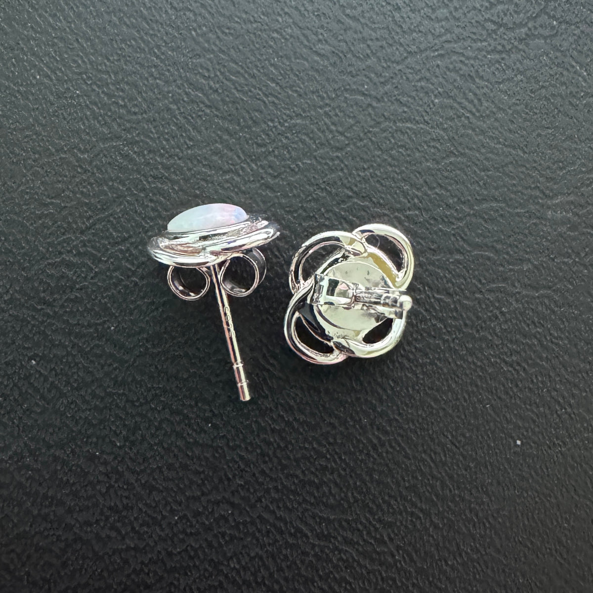 1ct Coober Pedy Opal Stud Earrings ~ 'Whitehaven Colour' | 925 Sterling Silver | Solid Australian Opal