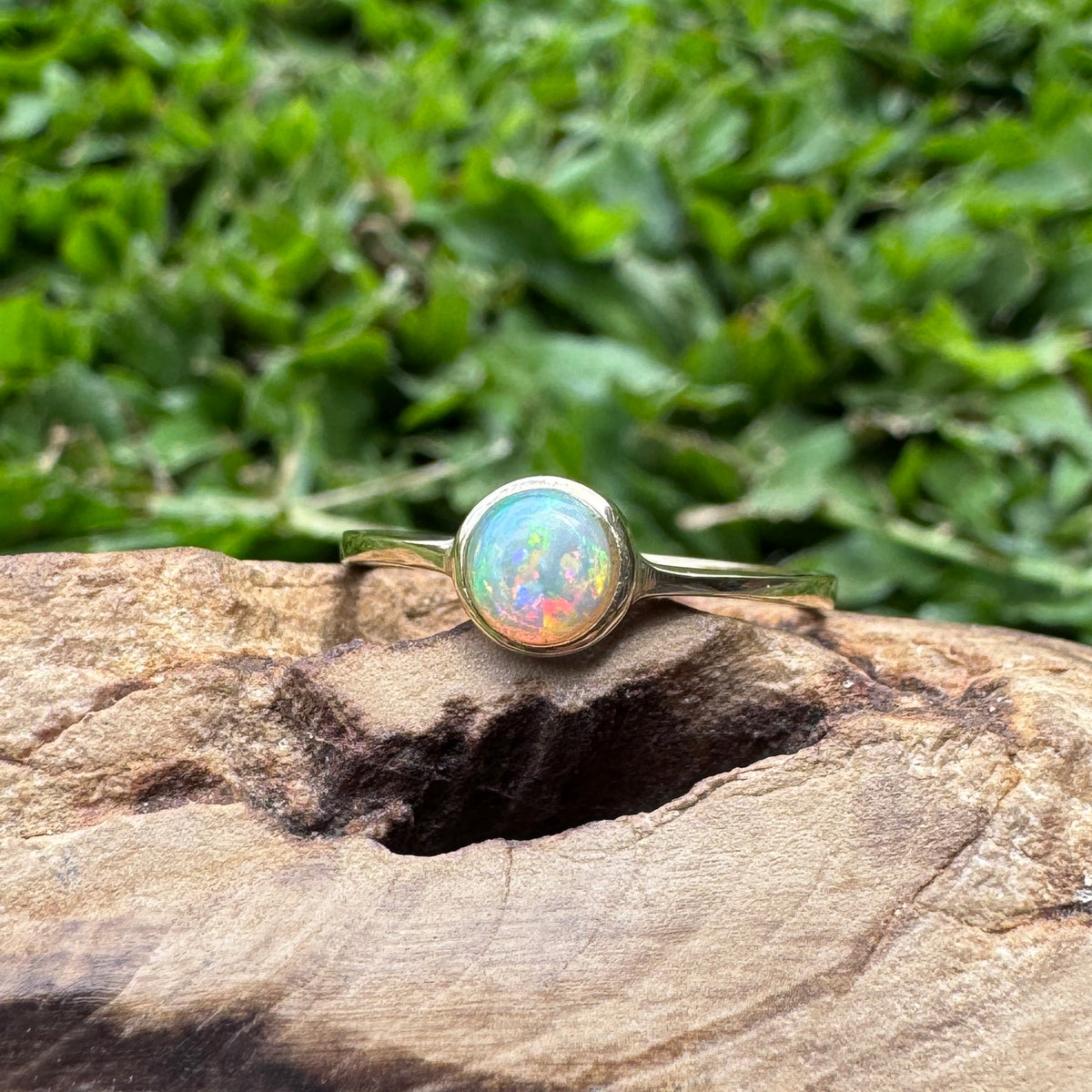 0.5ct Lightning Ridge Crystal Opal Ring ~ 'Daly River Spectrum' | 9ct Yellow Gold | Solid Australian Opal