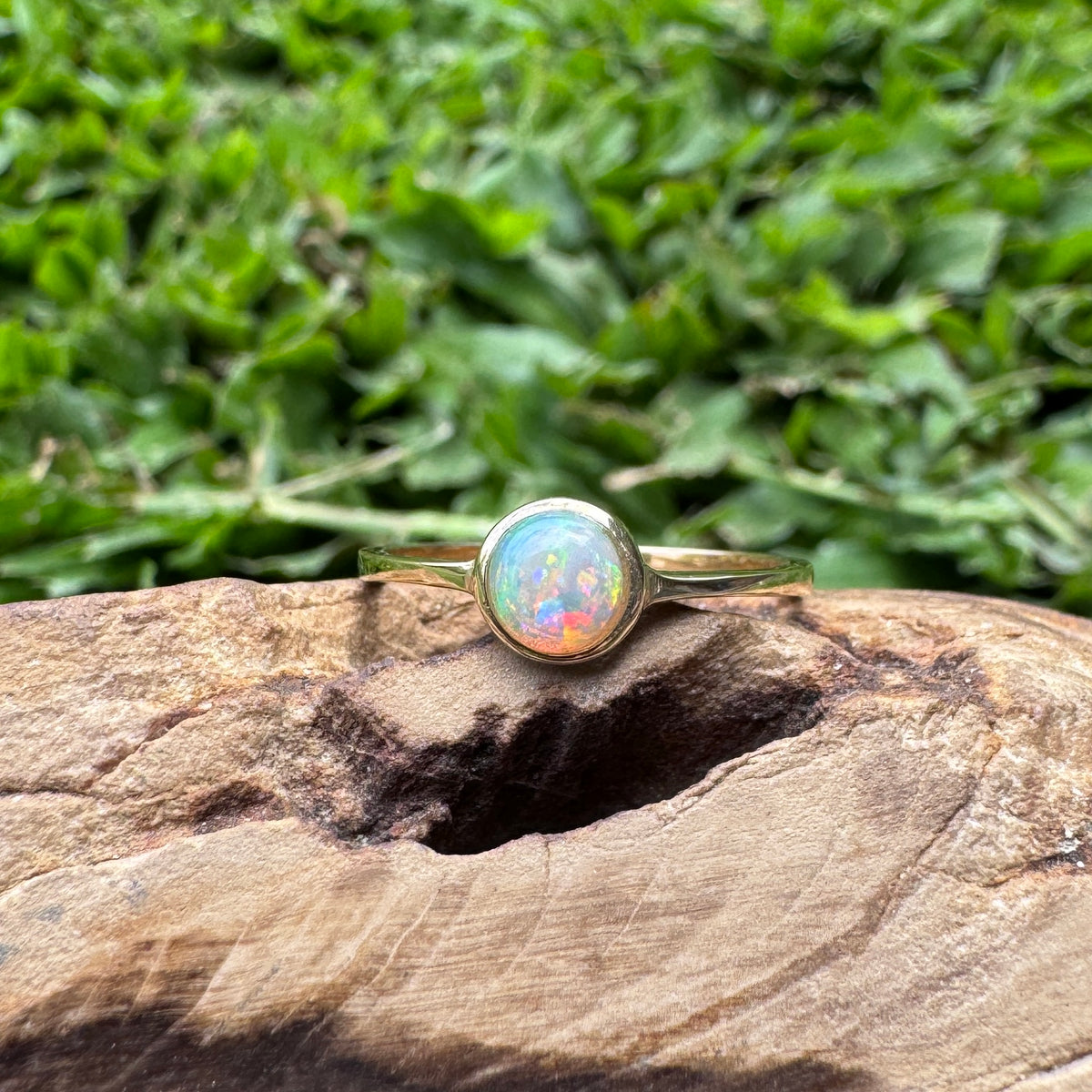 0.5ct Lightning Ridge Crystal Opal Ring ~ 'Daly River Spectrum' | 9ct Yellow Gold | Solid Australian Opal