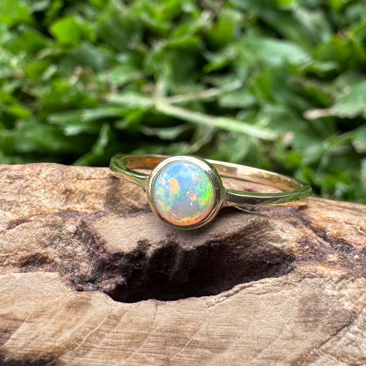 0.5ct Lightning Ridge Crystal Opal Ring ~ 'Daly River Spectrum' | 9ct Yellow Gold | Solid Australian Opal