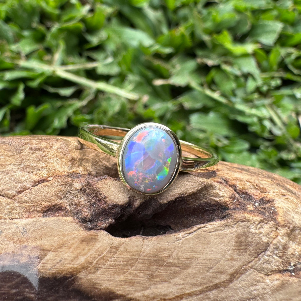 1.1ct Lightning Ridge Semi Black Opal Ring ~ 'Pilbara Firelight' | 9ct Yellow Gold | Solid Australian Opal