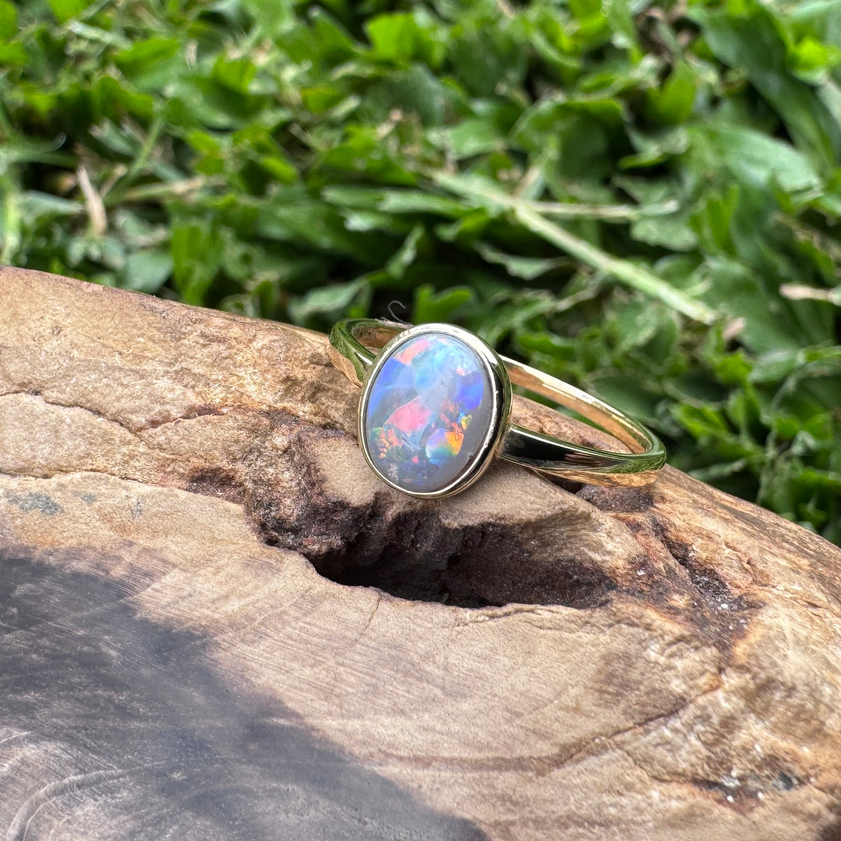 1.1ct Lightning Ridge Semi Black Opal Ring ~ 'Pilbara Firelight' | 9ct Yellow Gold | Solid Australian Opal