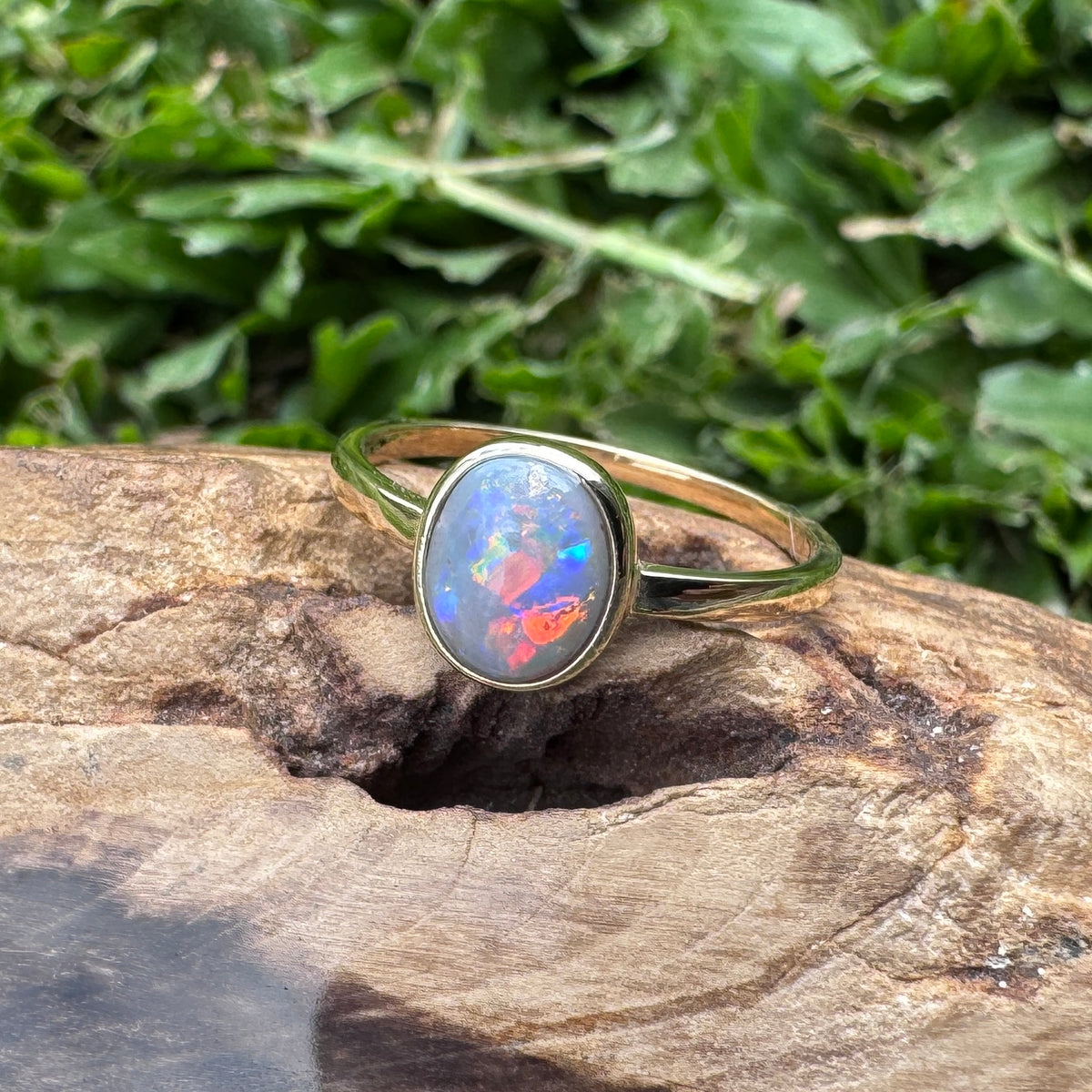 1.1ct Lightning Ridge Semi Black Opal Ring ~ 'Pilbara Firelight' | 9ct Yellow Gold | Solid Australian Opal
