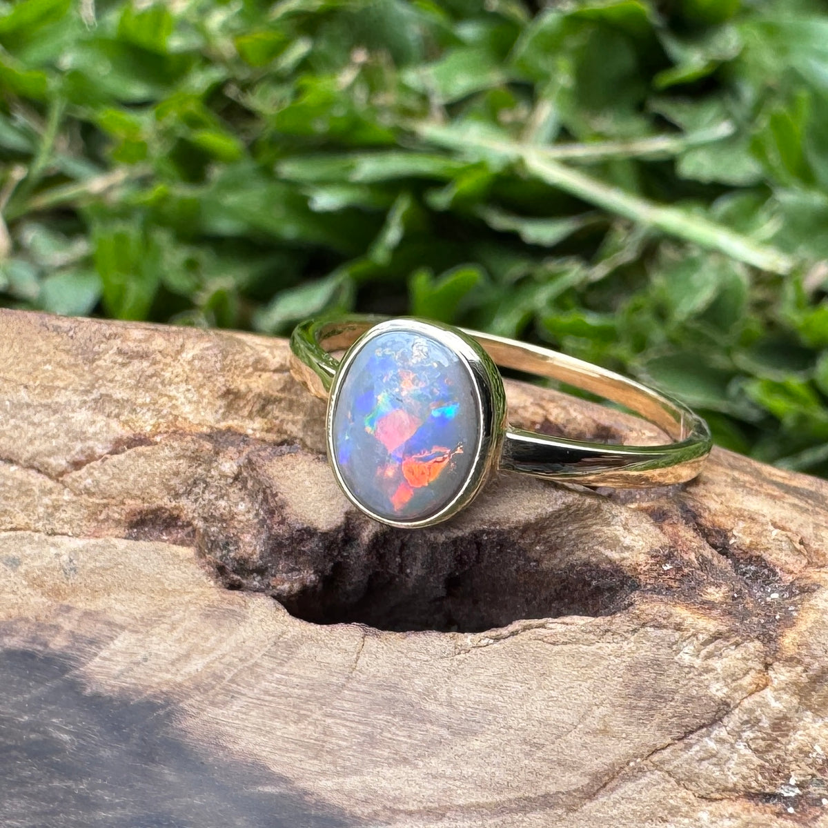 1.1ct Lightning Ridge Semi Black Opal Ring ~ 'Pilbara Firelight' | 9ct Yellow Gold | Solid Australian Opal
