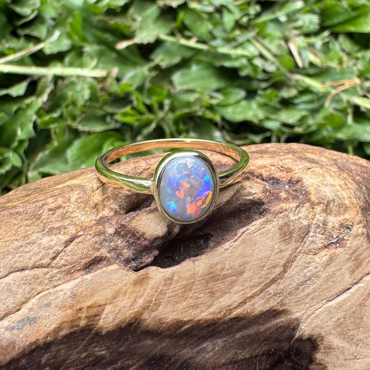 1.1ct Lightning Ridge Semi Black Opal Ring ~ 'Pilbara Firelight' | 9ct Yellow Gold | Solid Australian Opal