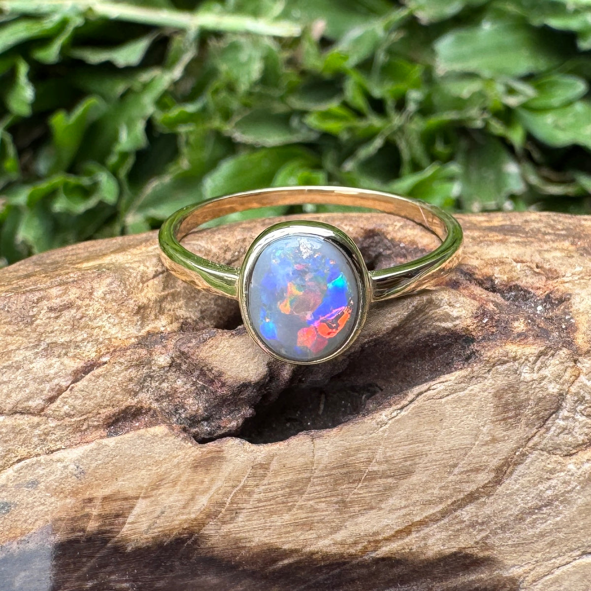 1.1ct Lightning Ridge Semi Black Opal Ring ~ 'Pilbara Firelight' | 9ct Yellow Gold | Solid Australian Opal