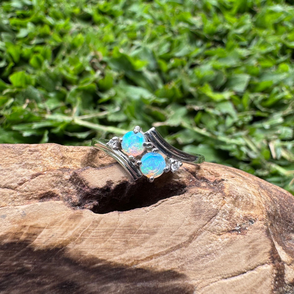 0.4ct Lightning Ridge Crystal Opal Ring ~ 'Phillip Island Twins' | 925 Sterling Silver | Solid Australian Opal