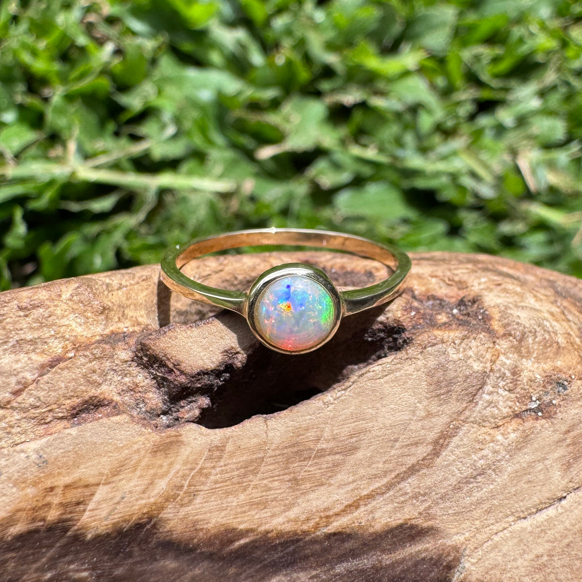 0.5ct Lightning Ridge Crystal Opal Ring ~ 'Daly River Spectrum' | 9ct Yellow Gold | Solid Australian Opal