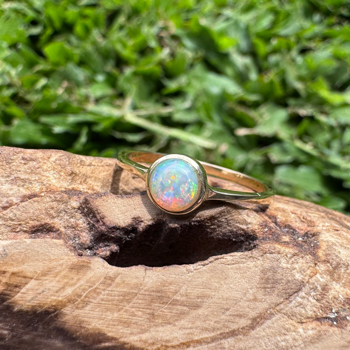 0.5ct Lightning Ridge Crystal Opal Ring ~ 'Daly River Spectrum' | 9ct Yellow Gold | Solid Australian Opal