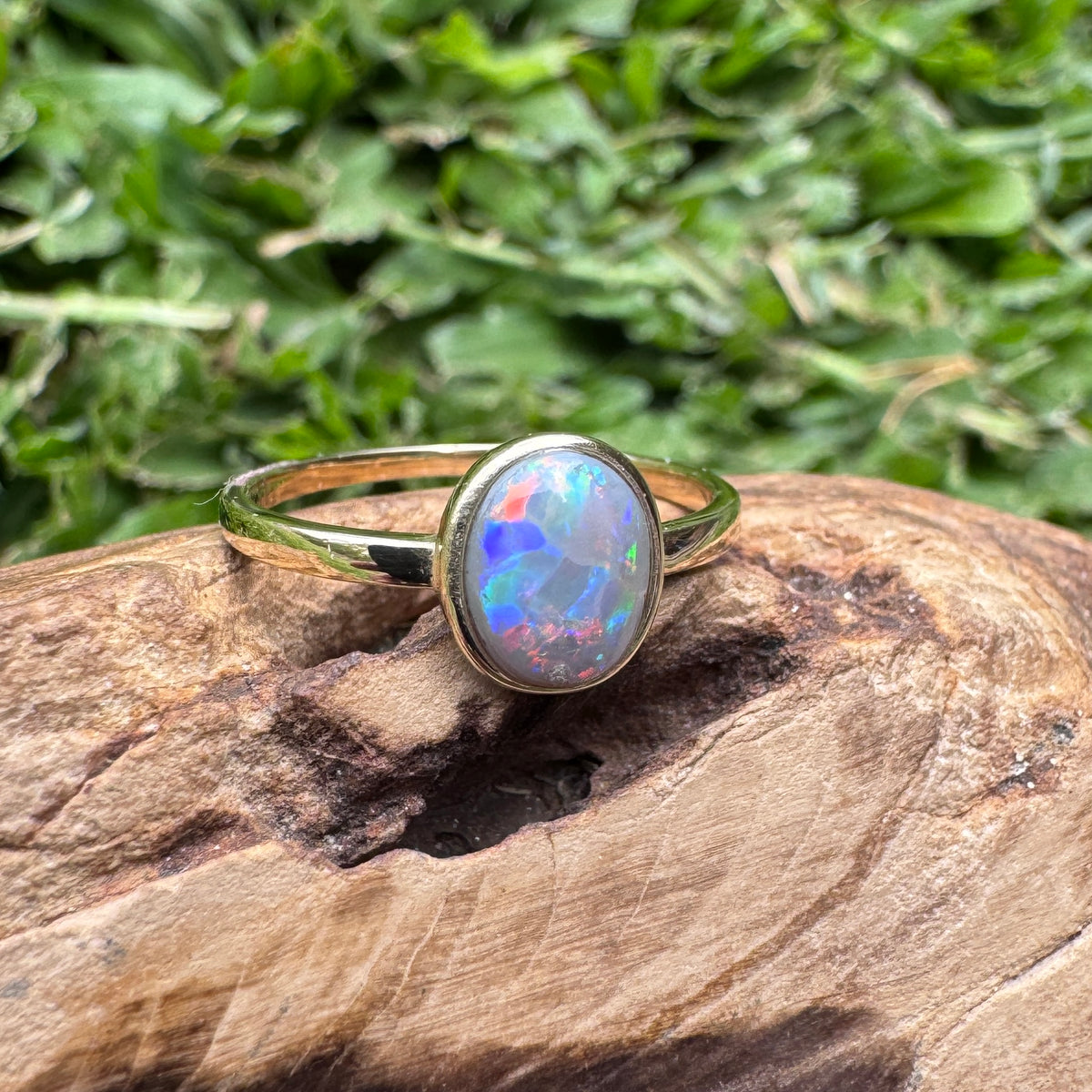 1.1ct Lightning Ridge Semi Black Opal Ring ~ 'Pilbara Firelight' | 9ct Yellow Gold | Solid Australian Opal