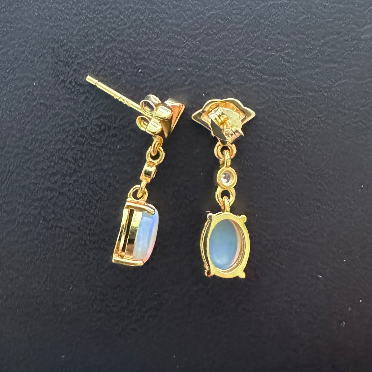 1ct Lightning Ridge Opal & Cubic Zirconia Stud Drop Earrings ~ 'Mission Beach Glow' | Yellow Gold Coated 925 Sterling Silver | Solid Australian Opal